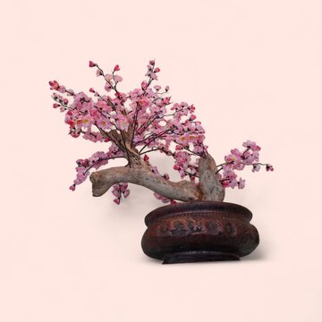 Artificial Pink Cherry Blossom Bonsai Tree in Rustic Clay Pot