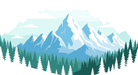 Fototapeta premium A serene and stylized illustration of a winter forest scene. Evokes feelings of peace and tranquility; suitable for website backgrounds or travel mark