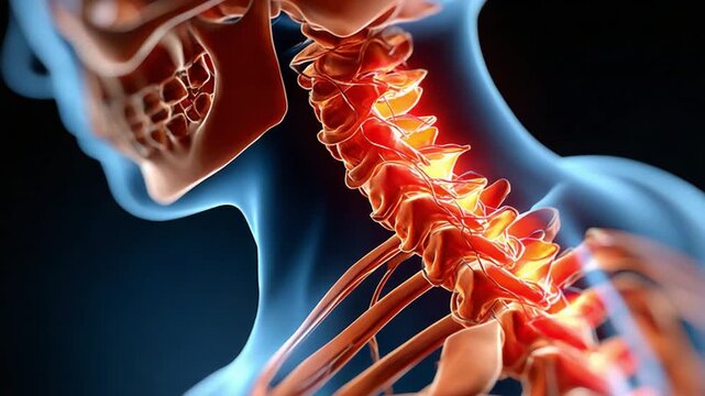 Illuminating the Cervical Spine: A detailed, artistic representation of the cervical spine highlights its intricate structure and potential for health challenges.