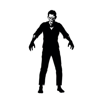 Grungy Black and White Zombie Silhouette Vector