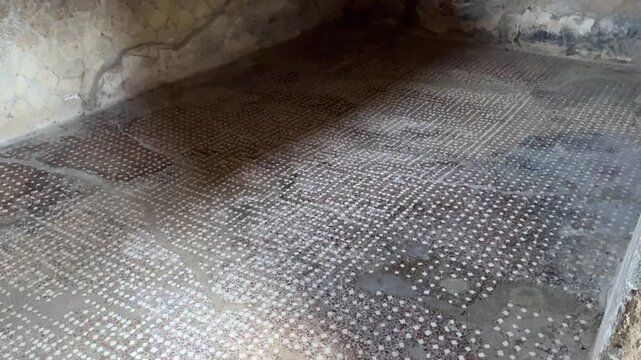 Ancient Black and White Geometric Mosaic Floor in Herculaneum