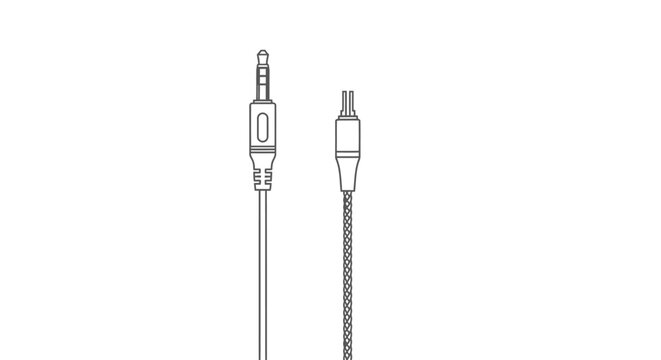 Audio cable isolated on white background with jack and connector