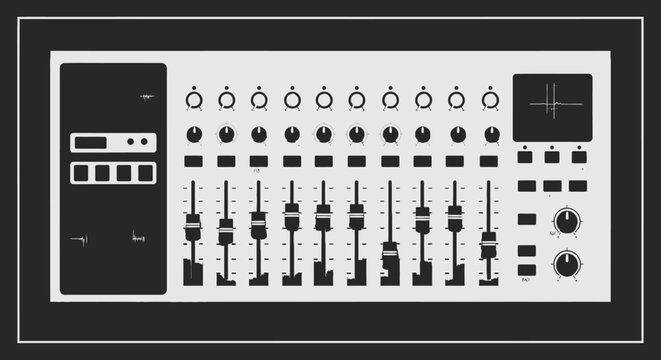 Audio mixer console graphic in monochrome style for recording production