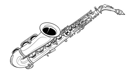 Obraz premium Detailed illustration of a saxophone in black and white isolated on white