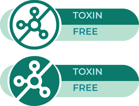 Toxin free product labels, green non-toxic chemical icons, organic health safety badges, eco-friendly packaging vector set