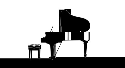 Grand piano silhouette on white background black and white musical instrument © Kenari