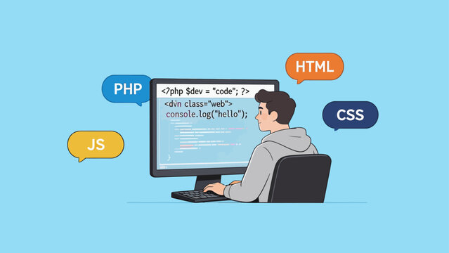 Person coding on computer with web languages