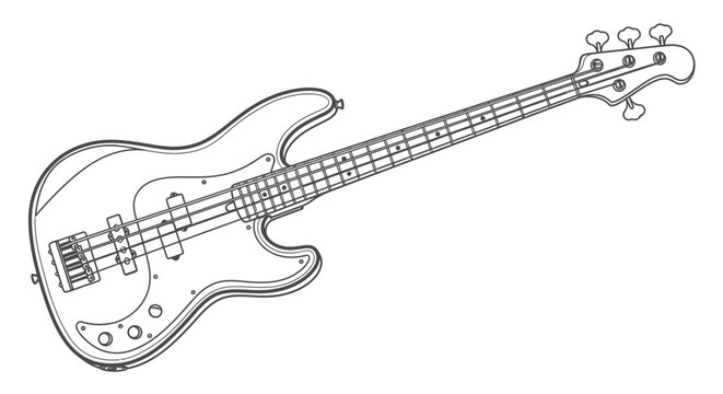 Line drawing of a bass guitar instrument isolated on a white background