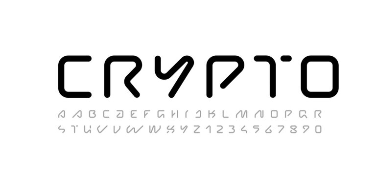 Technical future font, trendy digital cyber alphabet, letters from A, B, C, D, E, F, G, H, I, J, K, L, M, N, O, P, Q, R, S, T, U, V, W, X, Y, Z and numbers from 0, 1, 2, 3, 4, 5, 6, 7, 8, 9 for design
