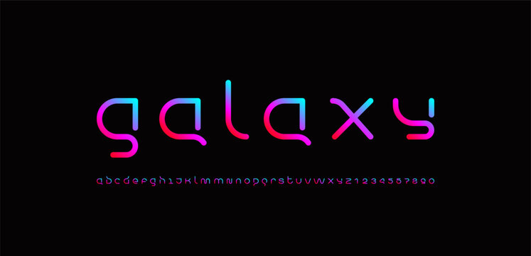 Technology font, digital cyber alphabet, Latin letters A, B, C, D, E, F, G, H, I, J, K, L, M, N, O, P, Q, R, S, T, U, V, W, X, Y, Z and Arab numerals 0, 1, 2, 3, 4, 5, 6, 7, 8, 9 space style