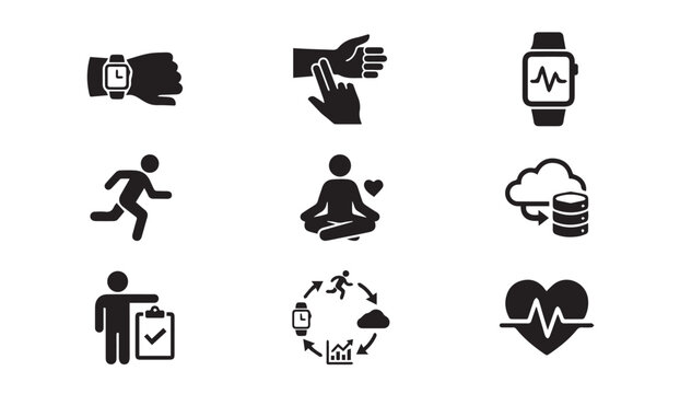 Health tracking and fitness technology icon set with technology, wearable