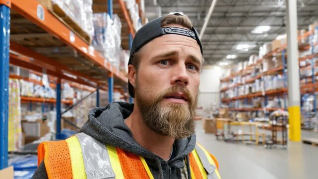 Warehouse Worker: A focused worker navigates a sprawling warehouse, surrounded by rows of organized shelves and inventory.