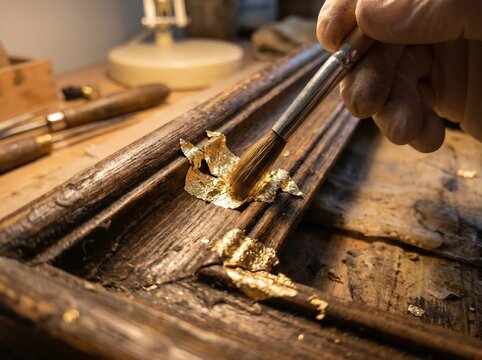Gilding a wooden frame with gold leaf