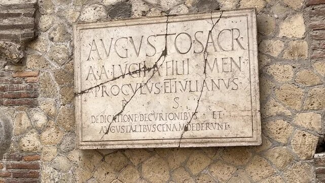 Ancient Inscribed Granite Plaque with Latin Text in Herculaneum