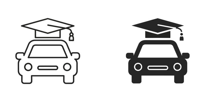 Graduation and car icons representing academic achievement and transportation.