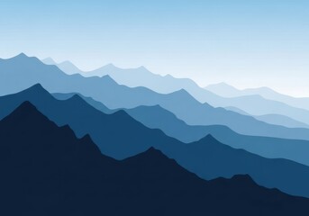 Fototapeta premium Distant mountain ranges fade into the light blue horizon in a serene landscape illustration.