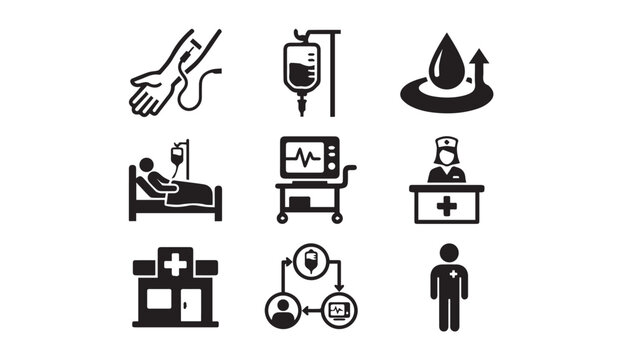 Hospital and healthcare service icons for medical facility operations