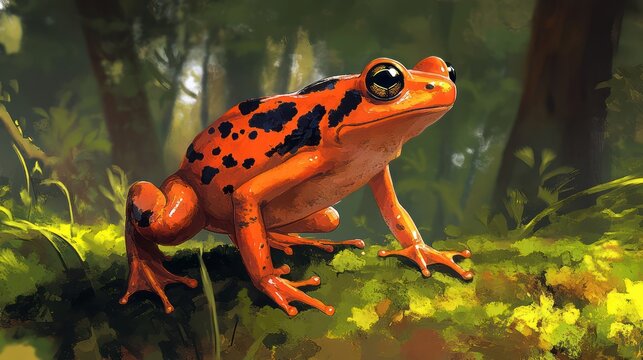 Orange Poison Frog in Lush Rainforest