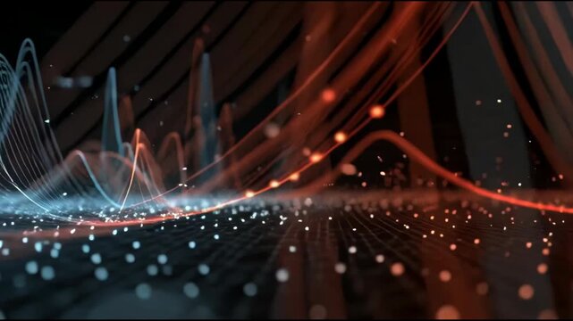 Abstract Visualization of Digital Information Flowing Through Complex Networks, Representing Dynamic Data Streams and Technological Connectivity in a Futuristic Landscape