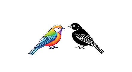 Obraz premium Colorful cartoon toucan perched beside a black and white woodpecker bird beak feathers