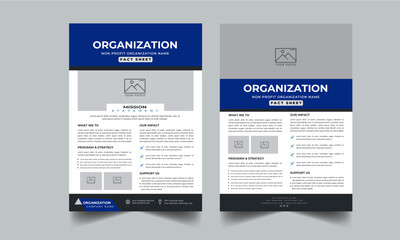 Obraz premium Nonprofit Organization Fact Sheet, Organization Fact Sheet for Business Concept Layout With Two Page & Color Design Step