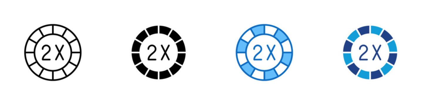 Double Bonus Multiple Style Icon Design Vector - Casino chip with 2x mark representing bonus multiplier, reward boost, and promotional gaming offer