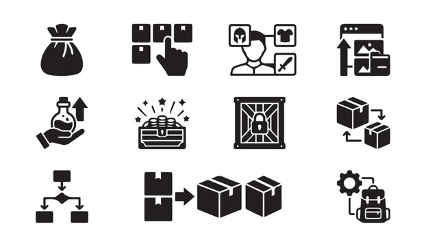 Set of warehouse and logistics management icons with logistics, warehouse