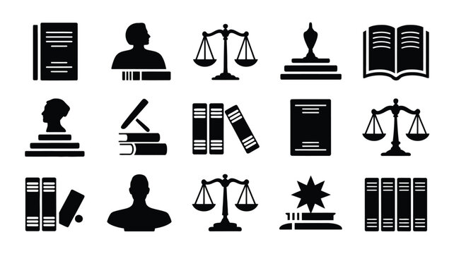 Simple constitution memorial silhouette icons for law and justice concepts