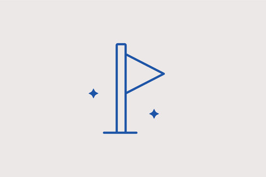 Marker flag line icon for identifying specific landmarks and setting waypoints on a digital map. Minimalist vector illustration for outdoor adventure apps and territorial marketing strategy presentati