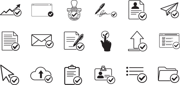 Apply icon set bold vector submit form check approval symbols for web UI and interface design.