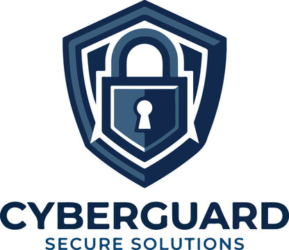 Cyber security shield logo with padlock icon for digital business identity