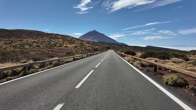 Driving towards teide volcano national park in tenerife