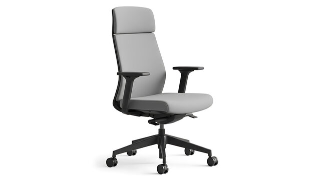 Modern black office chair with five-star base on casters, isolated on white background