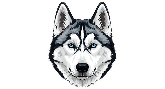 Siberian husky dog head is depicted in a stylized graphic illustration.