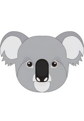 Fototapeta premium Stylized koala head is centered against a clean white background.