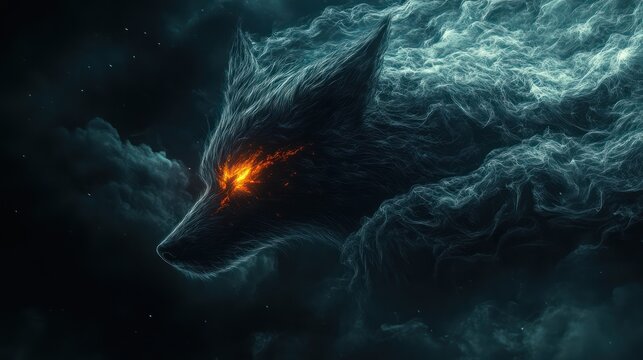 Cosmic Wolf Head in Nebula