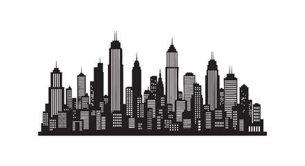 Obraz premium Urban city skyline silhouette featuring various tall skyscrapers and modern buildings for architectural cityscapes.