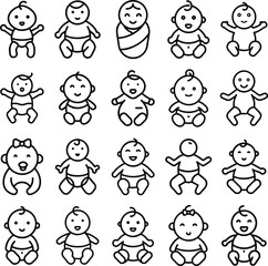 Fototapeta premium Collection of cute baby icons in sitting and standing poses Vector