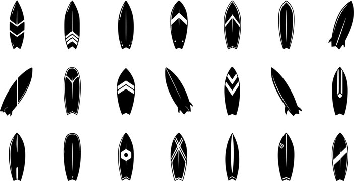 Surfboard icon silhouette, surfboard symbol