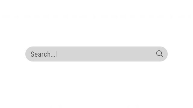 Search bar in web browser interface displaying magnifying glass icon. Search bar browser animation on white background, 4K video.