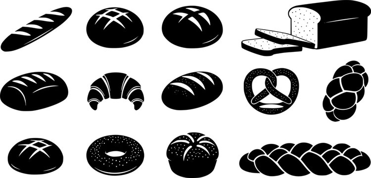 Set of bread icon silhouette design vector art illustration