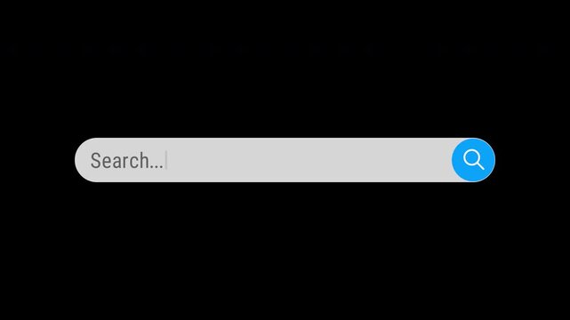 Internet browsing search bar magnify glass icon animation, animation of empty search bar on black background.4K video.