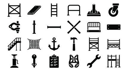 Black Industrial Construction Icons on White Background © Useful Vectors