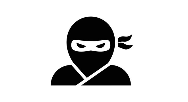 Minimalist black silhouette icon of a ninja character.