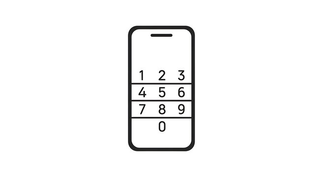 Black smartphone displaying a numeric keypad with white numbers on a white background