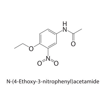 N-(4-Ethoxy-3-nitrophenyl)acetamide skeletal structure. amide compound schematic illustration. Simple diagram, chemical formula.
