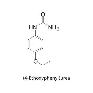 (4-Ethoxyphenyl)urea skeletal structure. urea compound schematic illustration. Simple diagram, chemical formula.