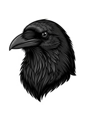Obraz premium Raven head is illustrated with sharp detail and a dark aesthetic.