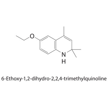 6-Ethoxy-1,2-dihydro-2,2,4-trimethylquinoline skeletal structure. quinoline compound schematic illustration. Simple diagram, chemical formula.