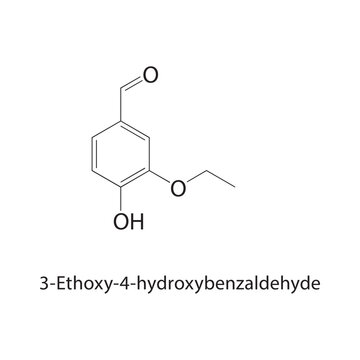 3-Ethoxy-4-hydroxybenzaldehyde skeletal structure. aldehyde compound schematic illustration. Simple diagram, chemical formula.